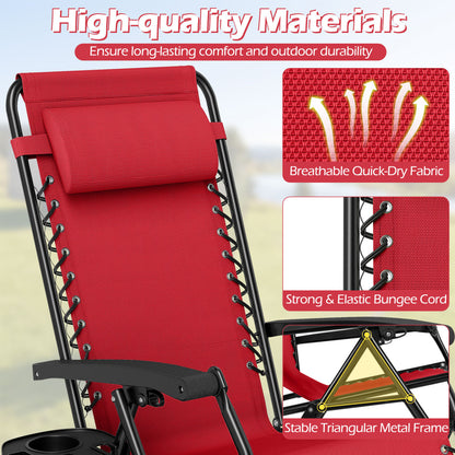 Portable Zero Gravity Chairs with Cup Holder Trays and Backrest, Red Beach & Lawn Chairs at Gallery Canada