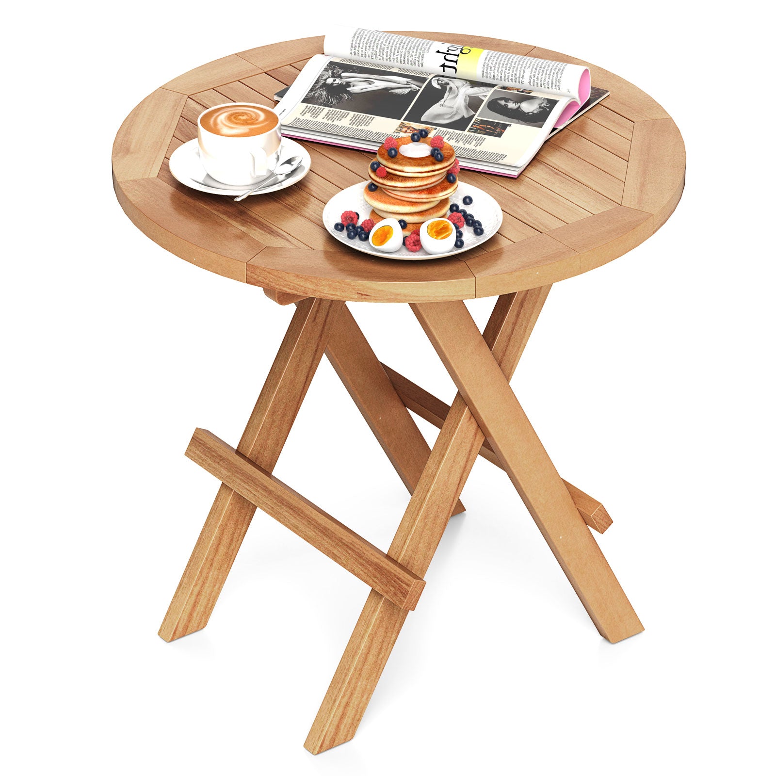 Portable Outdoor End Table, X-Shaped Legs, Slatted Top, Natural Patio Coffee Tables at Gallery Canada