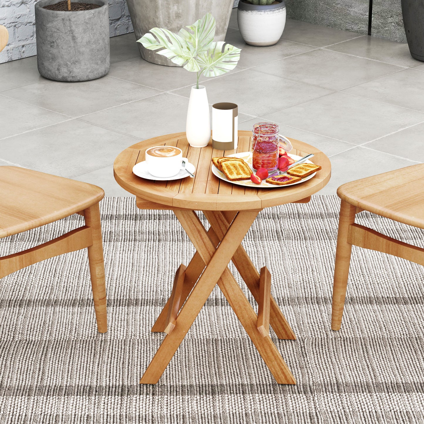 Portable Outdoor End Table, X-Shaped Legs, Slatted Top, Natural Patio Coffee Tables at Gallery Canada