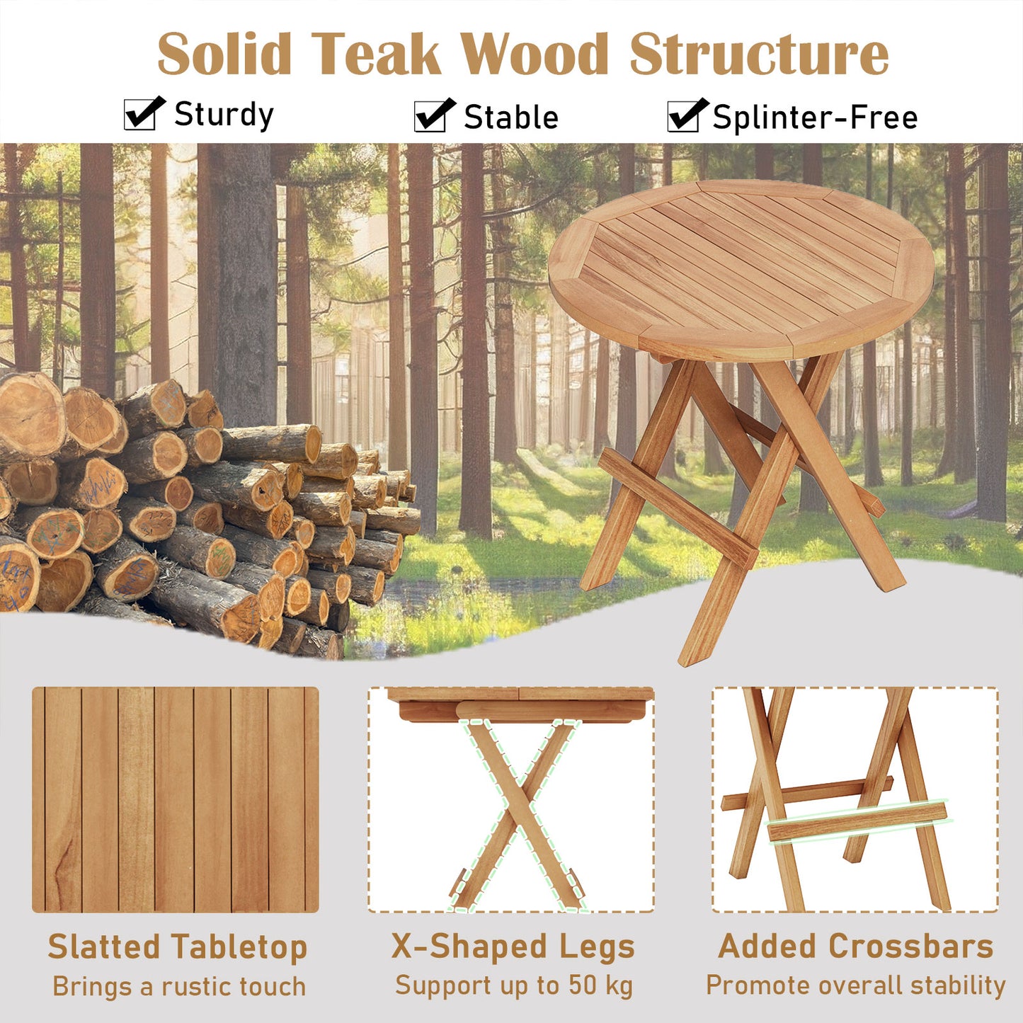 Portable Outdoor End Table, X-Shaped Legs, Slatted Top, Natural Patio Coffee Tables at Gallery Canada