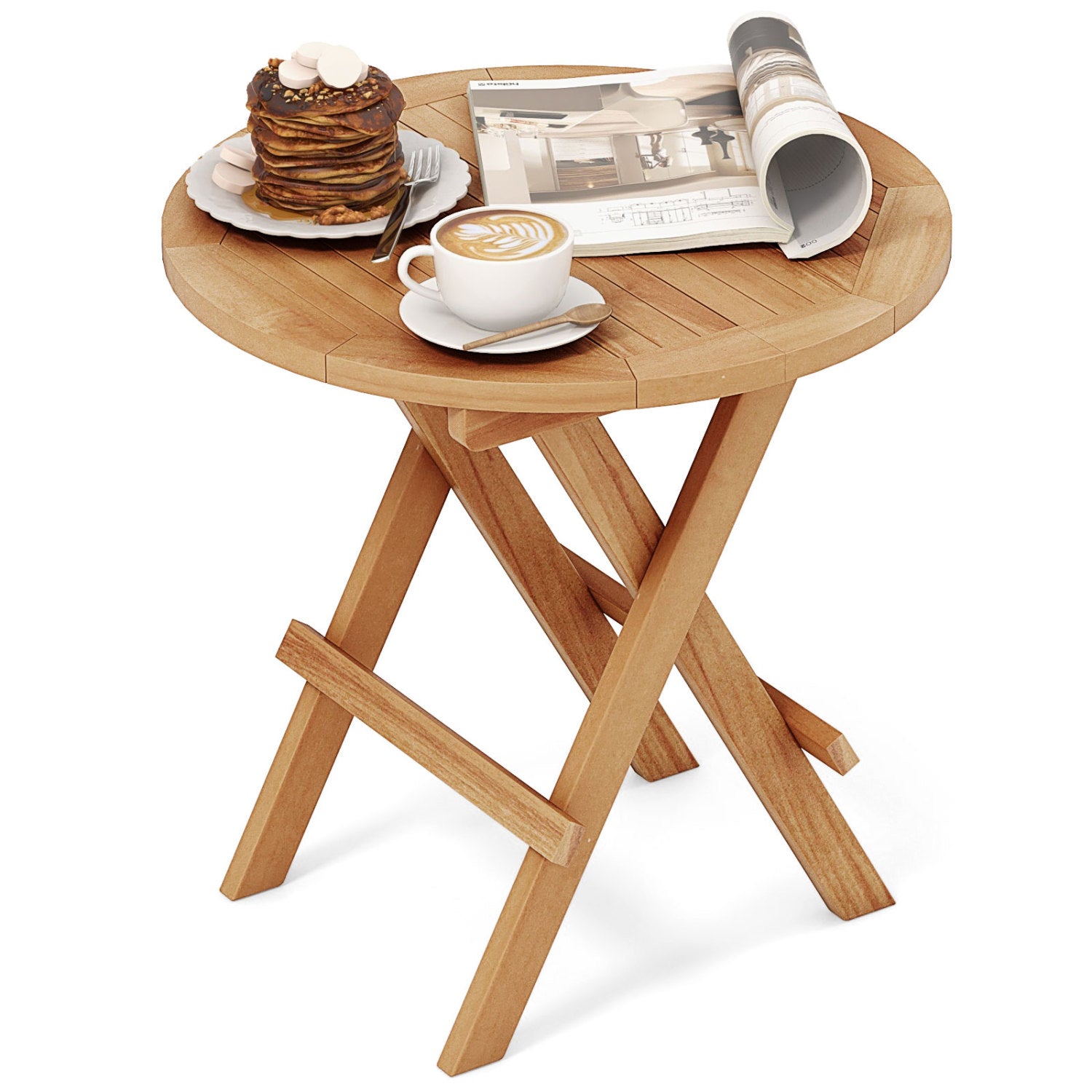 Portable Outdoor End Table, X-Shaped Legs, Slatted Top, Natural Patio Coffee Tables Natural at Gallery Canada
