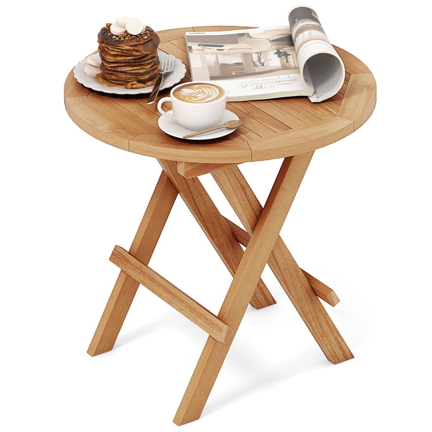 Portable Outdoor End Table, X-Shaped Legs, Slatted Top, Natural Patio Coffee Tables Natural at Gallery Canada