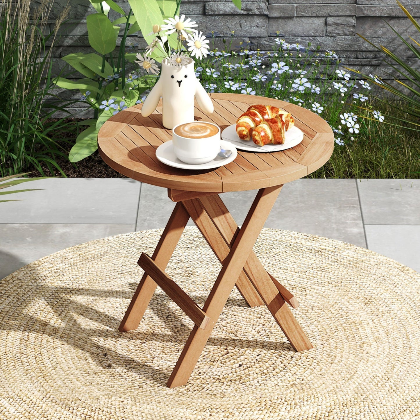 Portable Outdoor End Table, X-Shaped Legs, Slatted Top, Natural Patio Coffee Tables at Gallery Canada