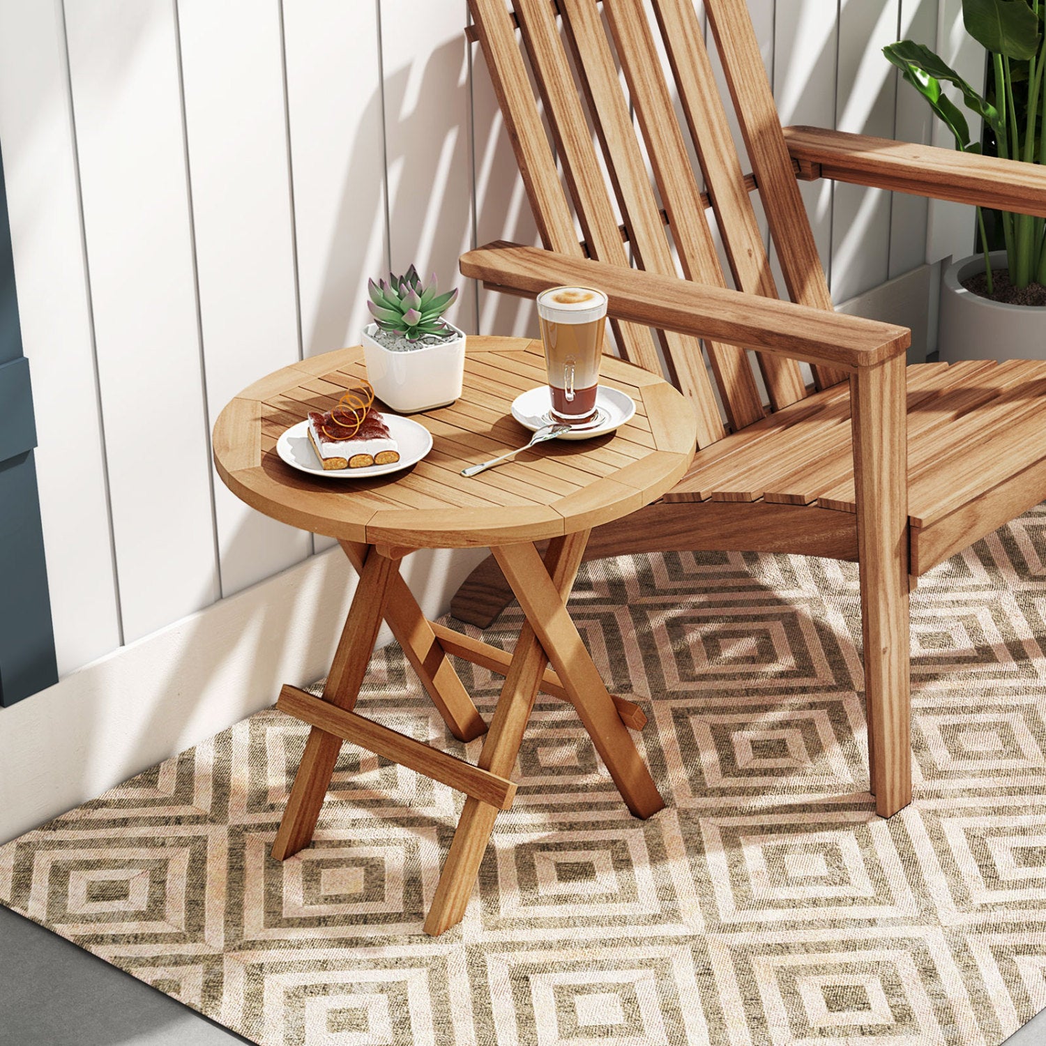 Portable Outdoor End Table, X-Shaped Legs, Slatted Top, Natural Patio Coffee Tables at Gallery Canada