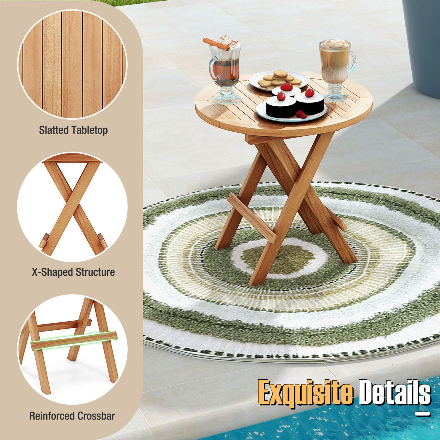 Portable Outdoor End Table, X-Shaped Legs, Slatted Top, Natural Patio Coffee Tables at Gallery Canada