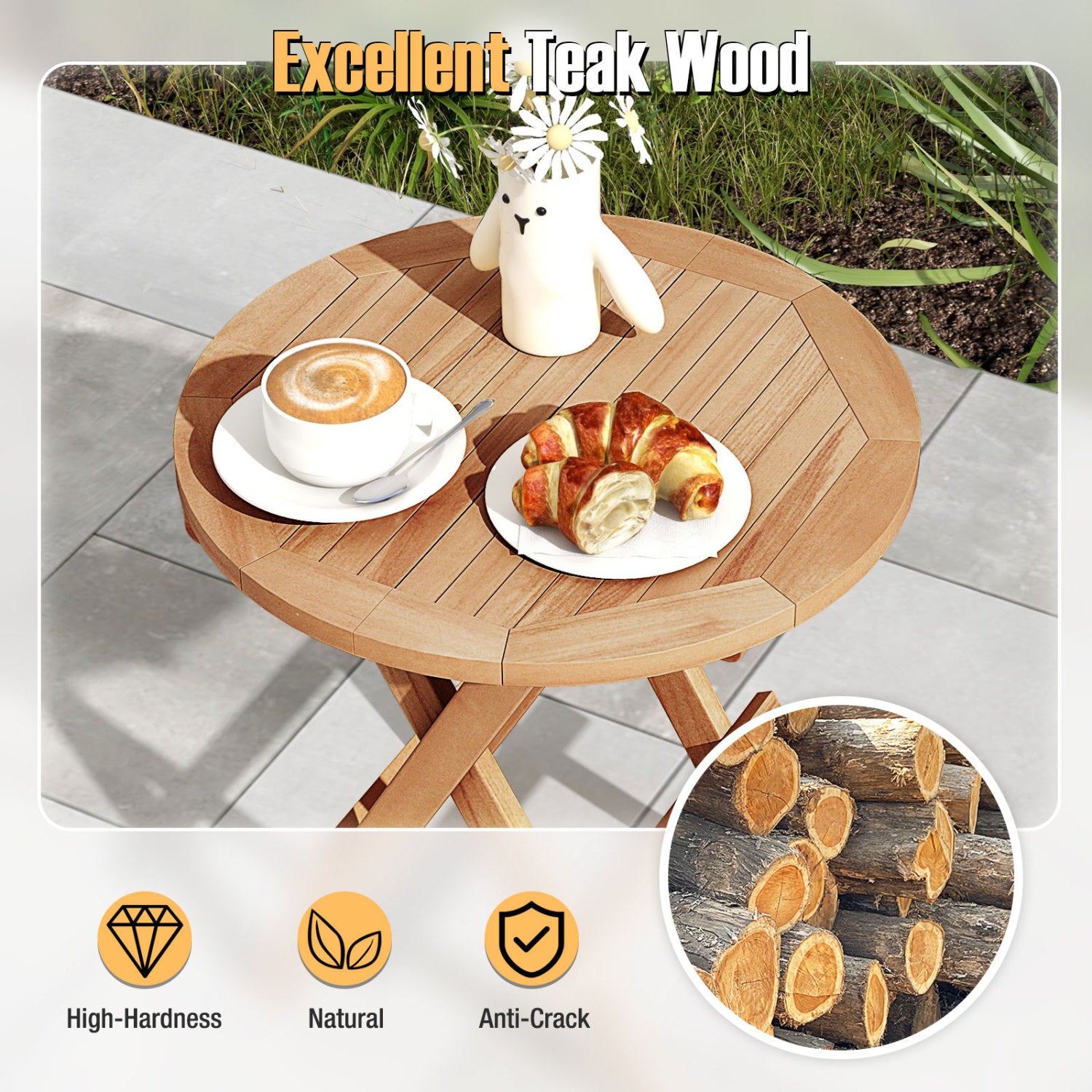 Portable Outdoor End Table, X-Shaped Legs, Slatted Top, Natural Patio Coffee Tables at Gallery Canada