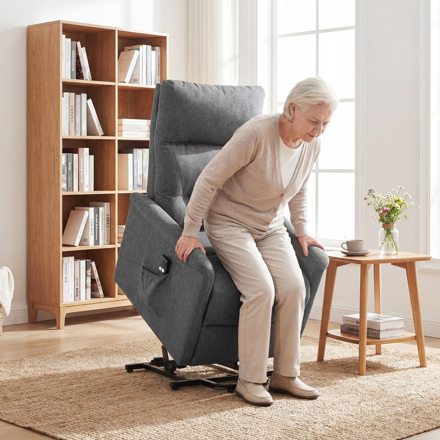 Power Lift Recliner Chair With Remote Control, Gray Recliners at Gallery Canada