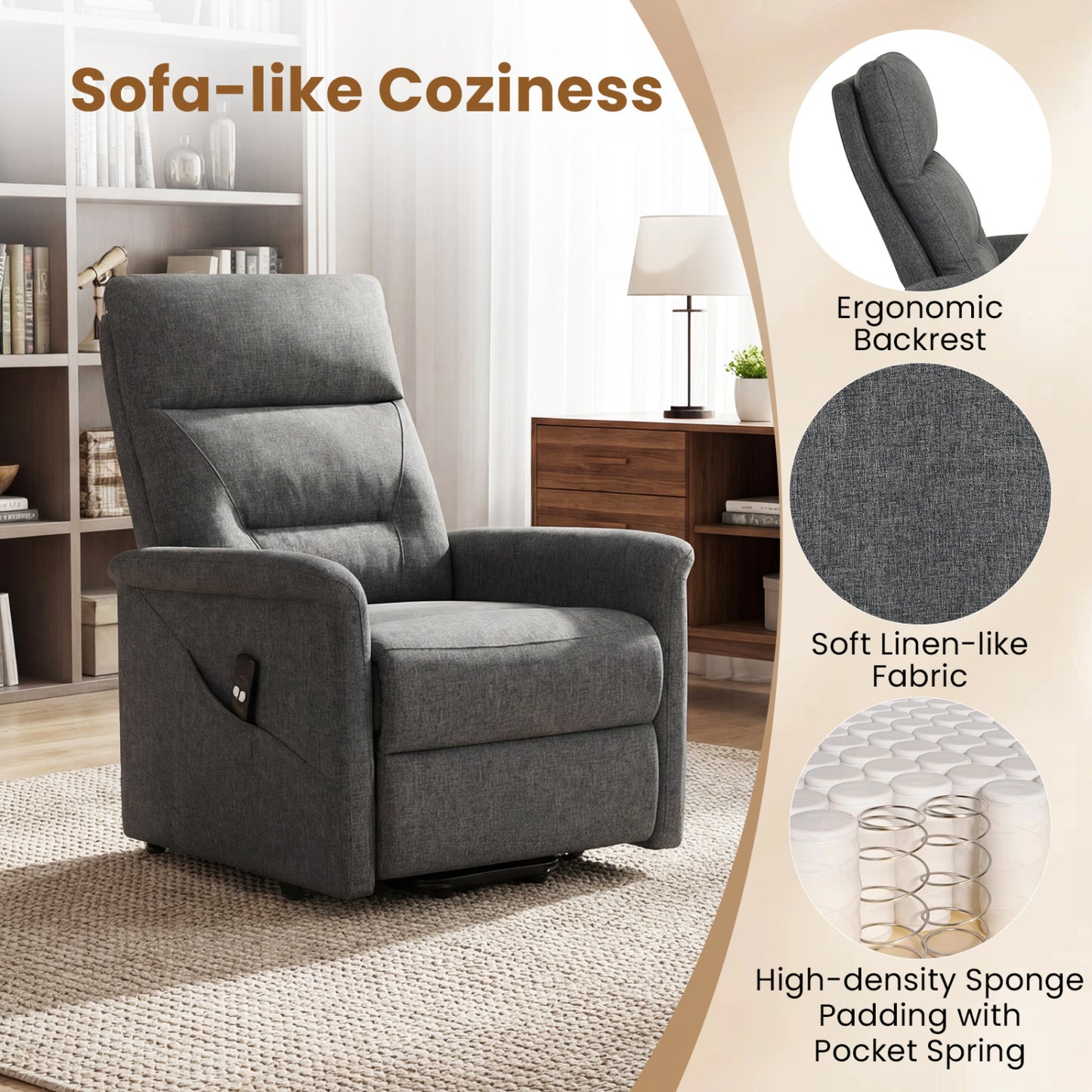 Power Lift Recliner Chair With Remote Control, Gray Recliners at Gallery Canada