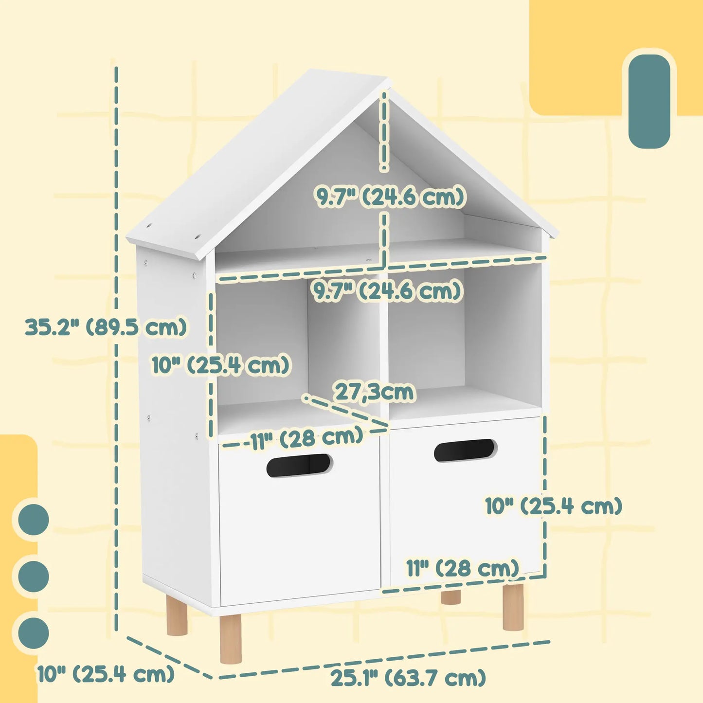 3 Tier Kids Bookshelf, 2 Drawers, for Bedroom, White Small Bookshelves at Gallery Canada