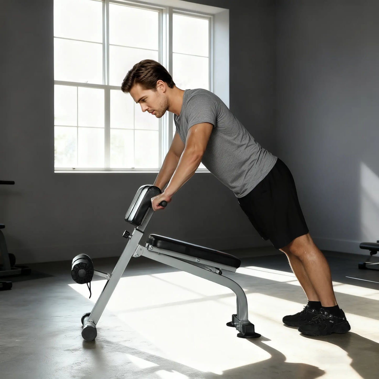 Hyperextension Bench, Height Adjustable, 38" x 26.8" x 27.2-43.3", Silver Tone Strength Training Equipment at Gallery Canada