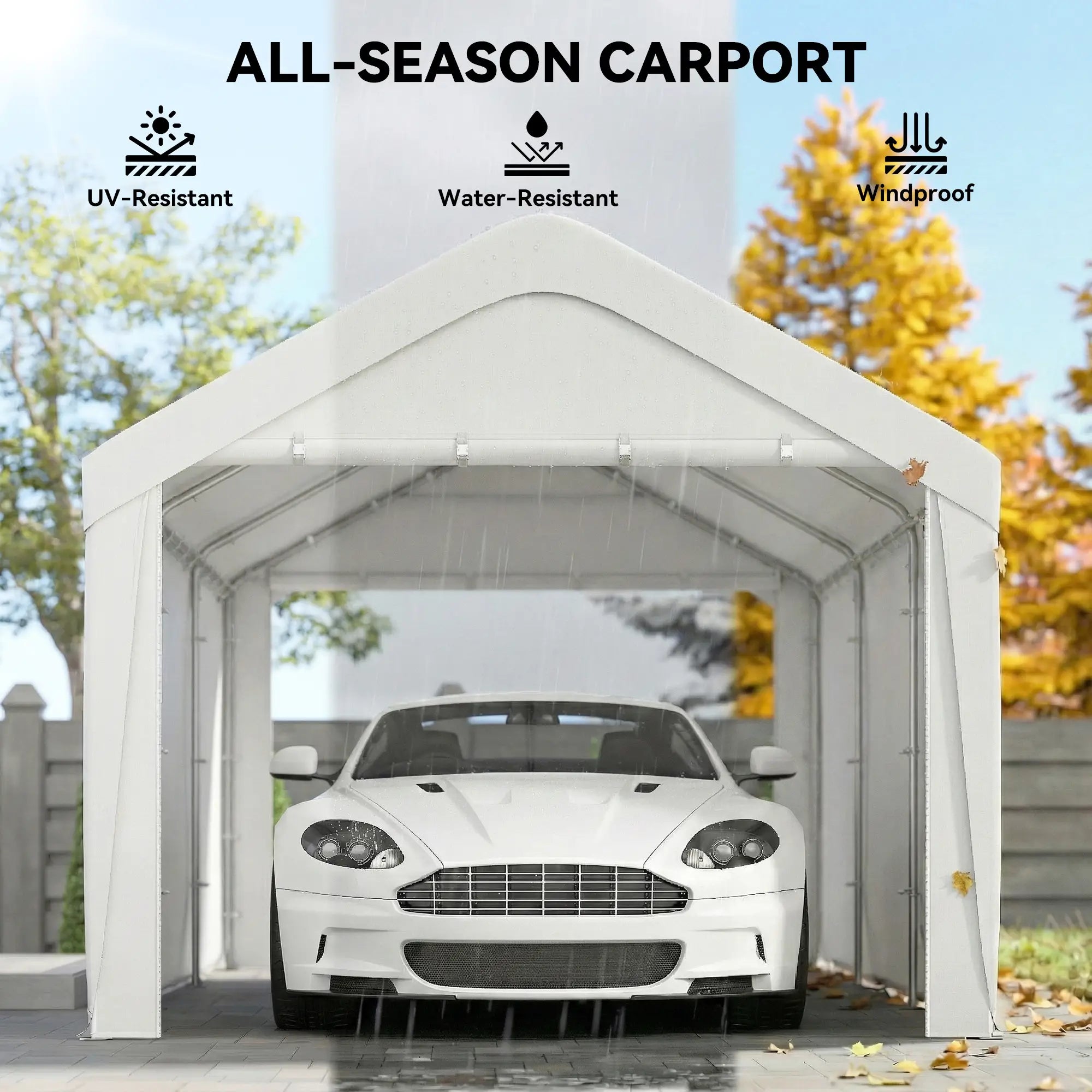 10 x 20 ft Portable Garage, 2 Roll-Up Doors, Removable Sidewalls, White Car Shelters at Gallery Canada