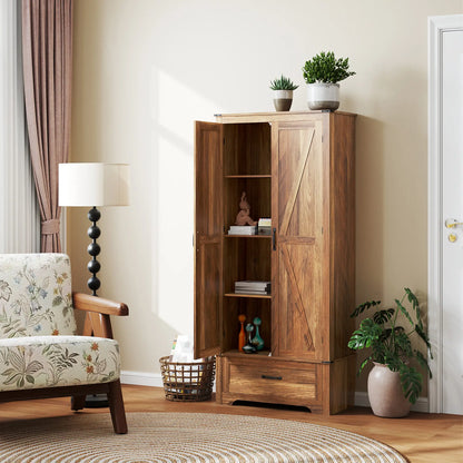 72" Farmhouse Pantry Cabinet, Adjustable Shelves, 2 Doors, Brown Kitchen Pantry Cabinets at Gallery Canada