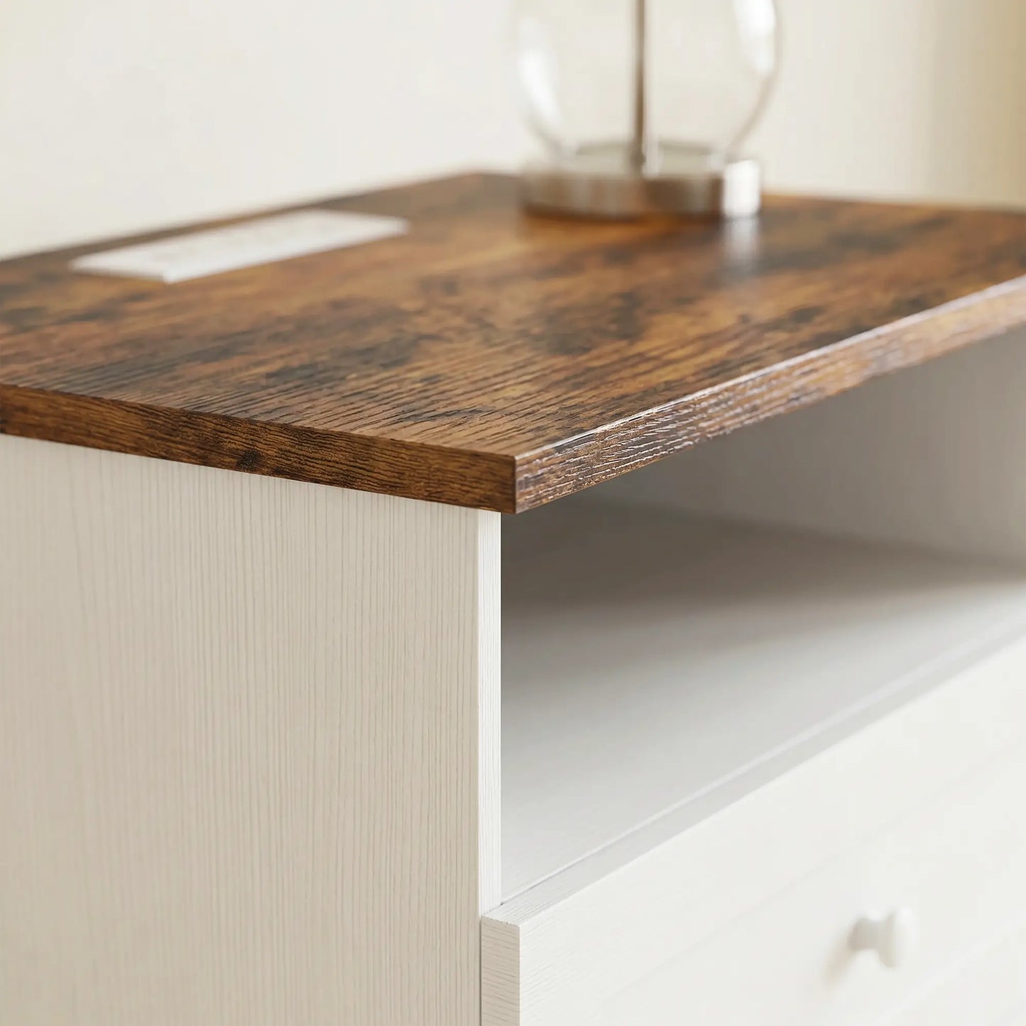 Nightstand with Charging Station 2 Drawers Bedside Table Set of 2 White and Oak Bedside Tables at Gallery Canada