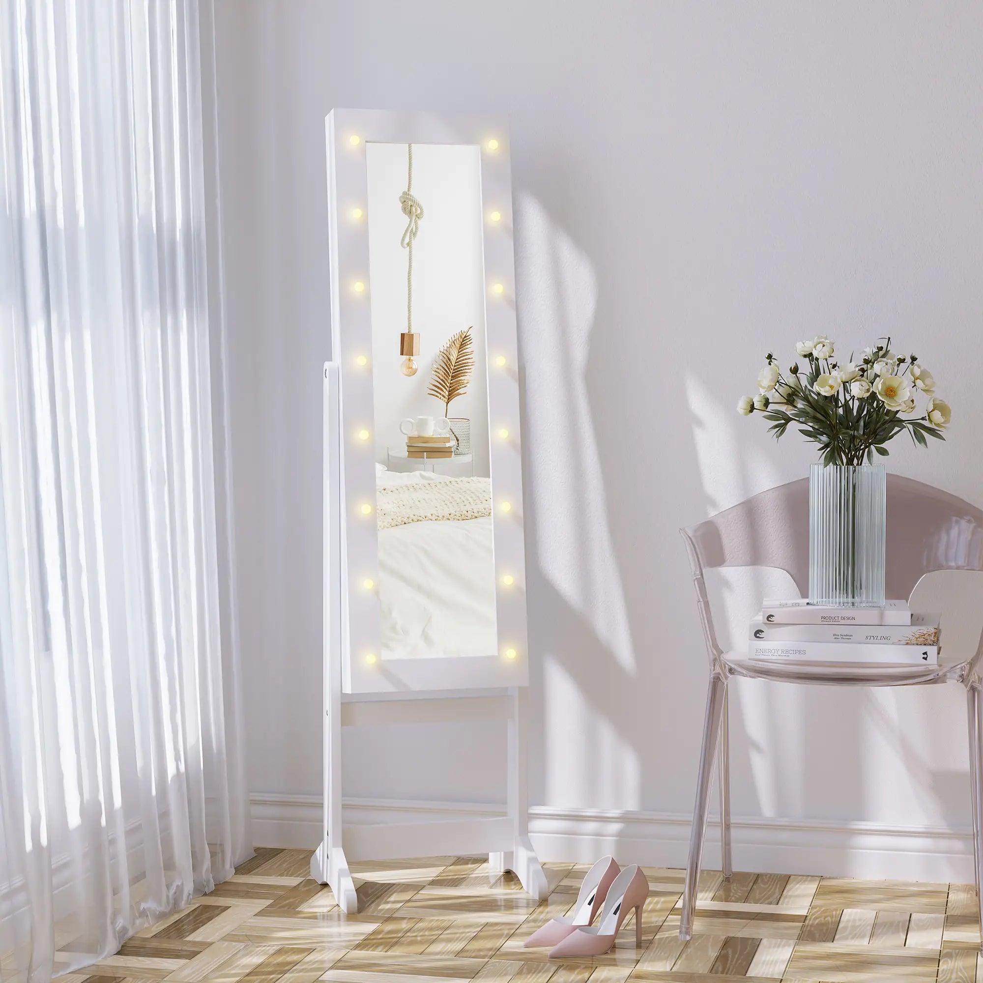 Free Standing Armoire Organizer, Lighted Mirrored Jewelry Cabinet, Angle Adjustable, 16 LED Lights Jewelry Armoire & Jewellery Mirror Cabinets at Gallery Canada