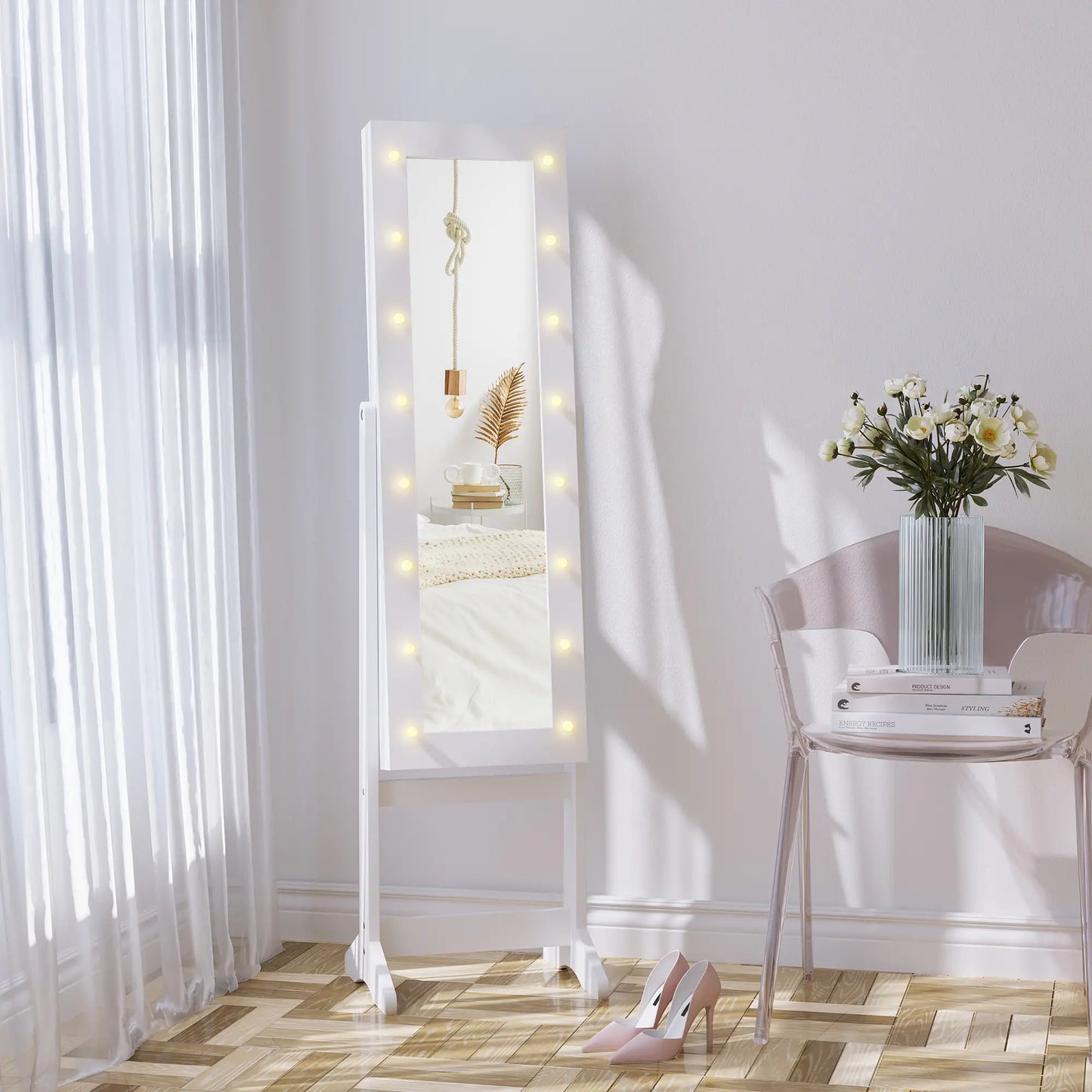 Free Standing Armoire Organizer, Lighted Mirrored Jewelry Cabinet, Angle Adjustable, 16 LED Lights Jewelry Armoire & Jewellery Mirror Cabinets at Gallery Canada