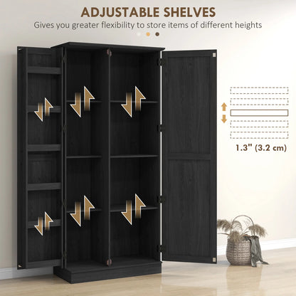 70" Tall Kitchen Pantry Cabinet, Adjustable Shelves, Black Wood Grain, Black Kitchen Pantry Cabinets at Gallery Canada