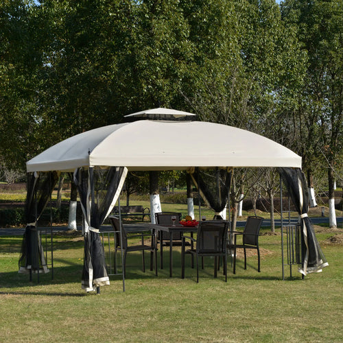 12' x 10' Outdoor Gazebo, Double Tier Roof, Removable Mesh, Beige