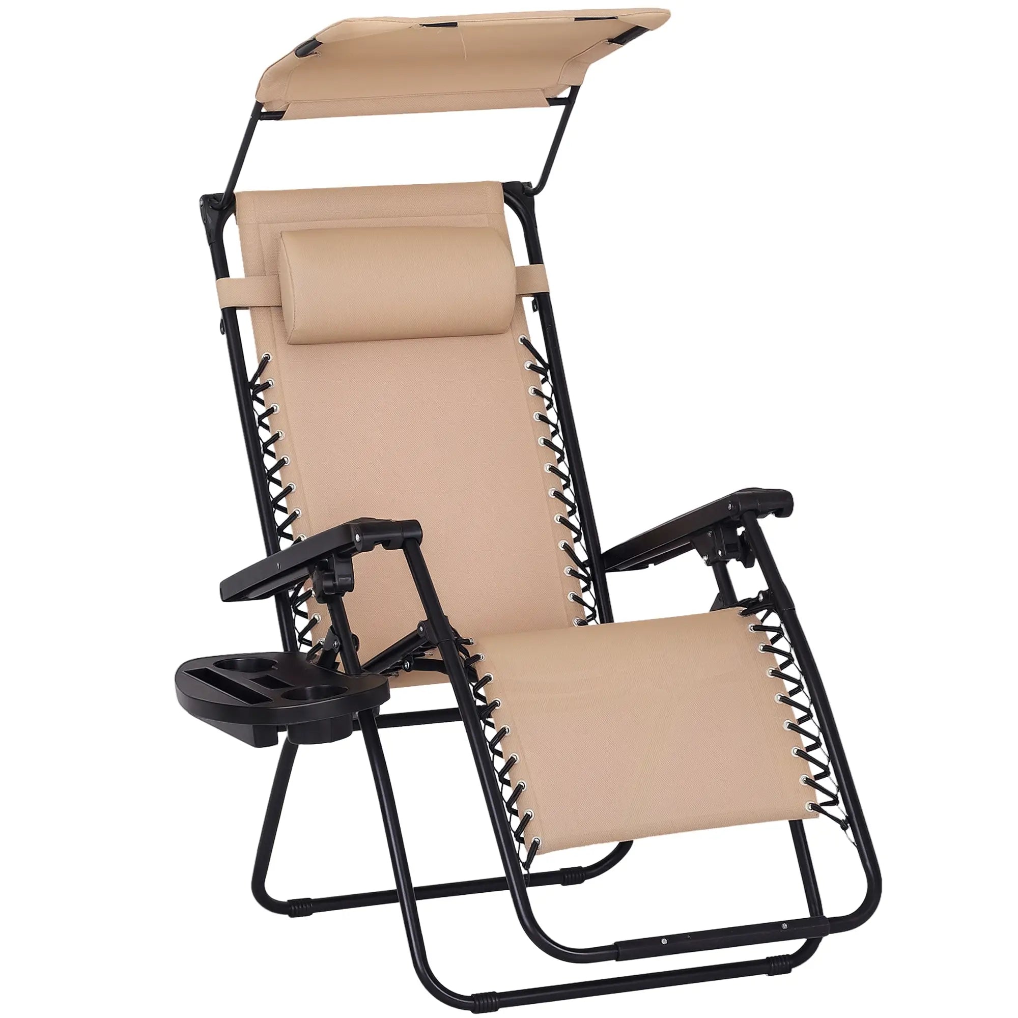 Zero Gravity Reclining Lounger Chair, Canopy Shade, Side Tray, Cupholder, Beige Lounger Chairs at Gallery Canada