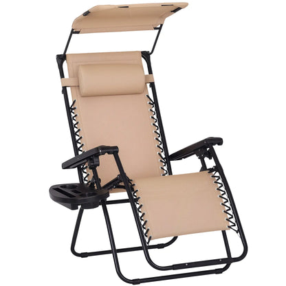 Zero Gravity Reclining Lounger Chair, Canopy Shade, Side Tray, Cupholder, Beige Lounger Chairs at Gallery Canada