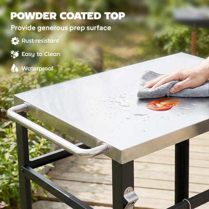 Outdoor Grill Cart, Stainless Steel Tabletop, 2-Tier Prep Station, Black Outdoor Grill Carts at Gallery Canada