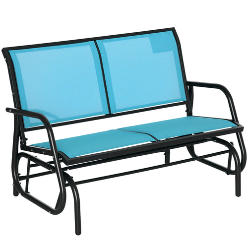 Outdoor Steel Glider Bench, Sling Fabric Swing Chair, Blue
