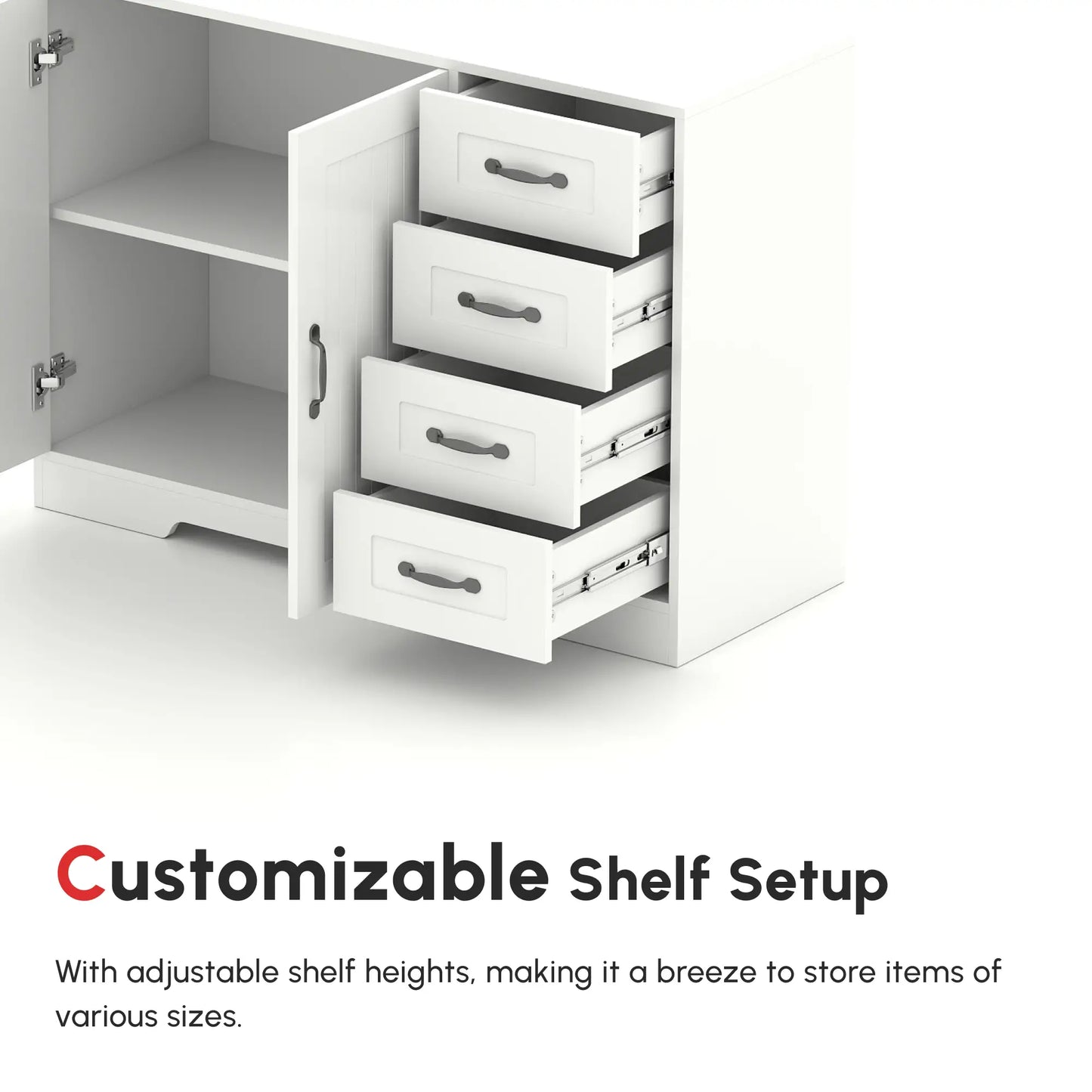 Modern Sideboard Buffet Cabinet, Drawers, Beadboard Door, White Storage Cabinets at Gallery Canada