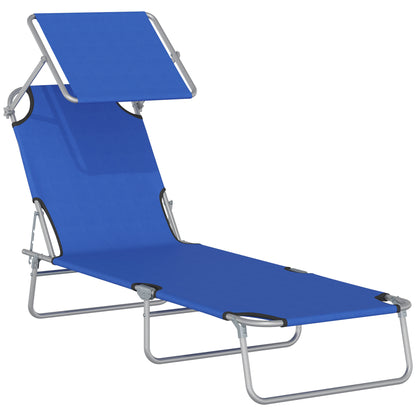 Outdoor Lounge Chair, Adjustable Folding Chaise Lounge, Tanning Chair with Sun Shade for Beach, Camping, Hiking, Backyard, Blue - Gallery Canada