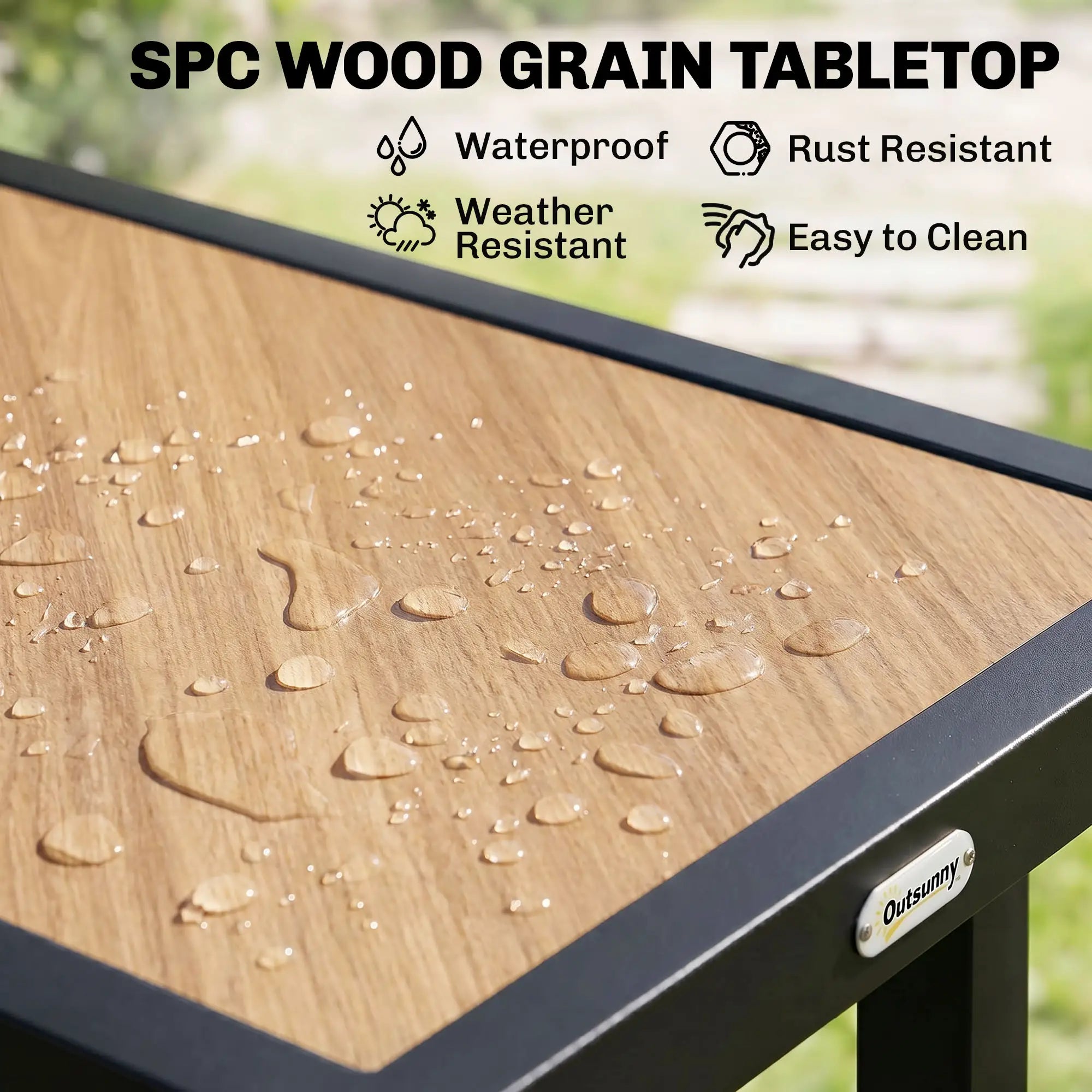 Outdoor Side Table, SPC Woodgrain Tabletop, Metal Patio Coffee Table, Brown Patio Side Tables at Gallery Canada