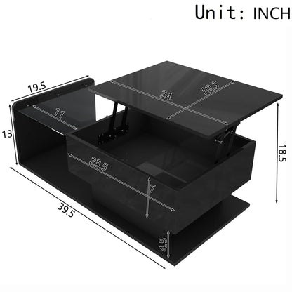 Coffee Table, Tempered Glass Top, LED Light, Adjustable Height, 39.5" L x 19.5" W x 13" H, Black Coffee Tables at Gallery Canada