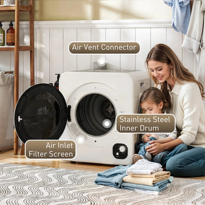 Compact Laundry Dryer, 1300W Portable, Stainless Steel Tub, White Dryer Machines at Gallery Canada
