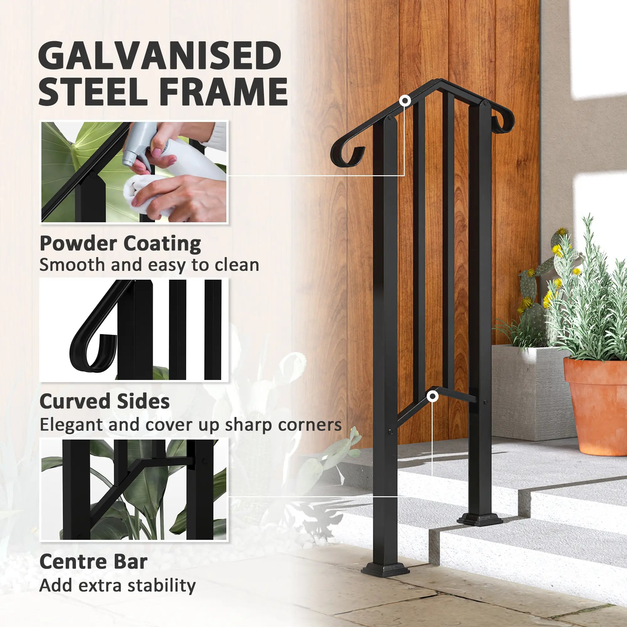 Outdoor Step Handrails, Metal Stair Railing, With Installation Kit, Black Garden Decor at Gallery Canada