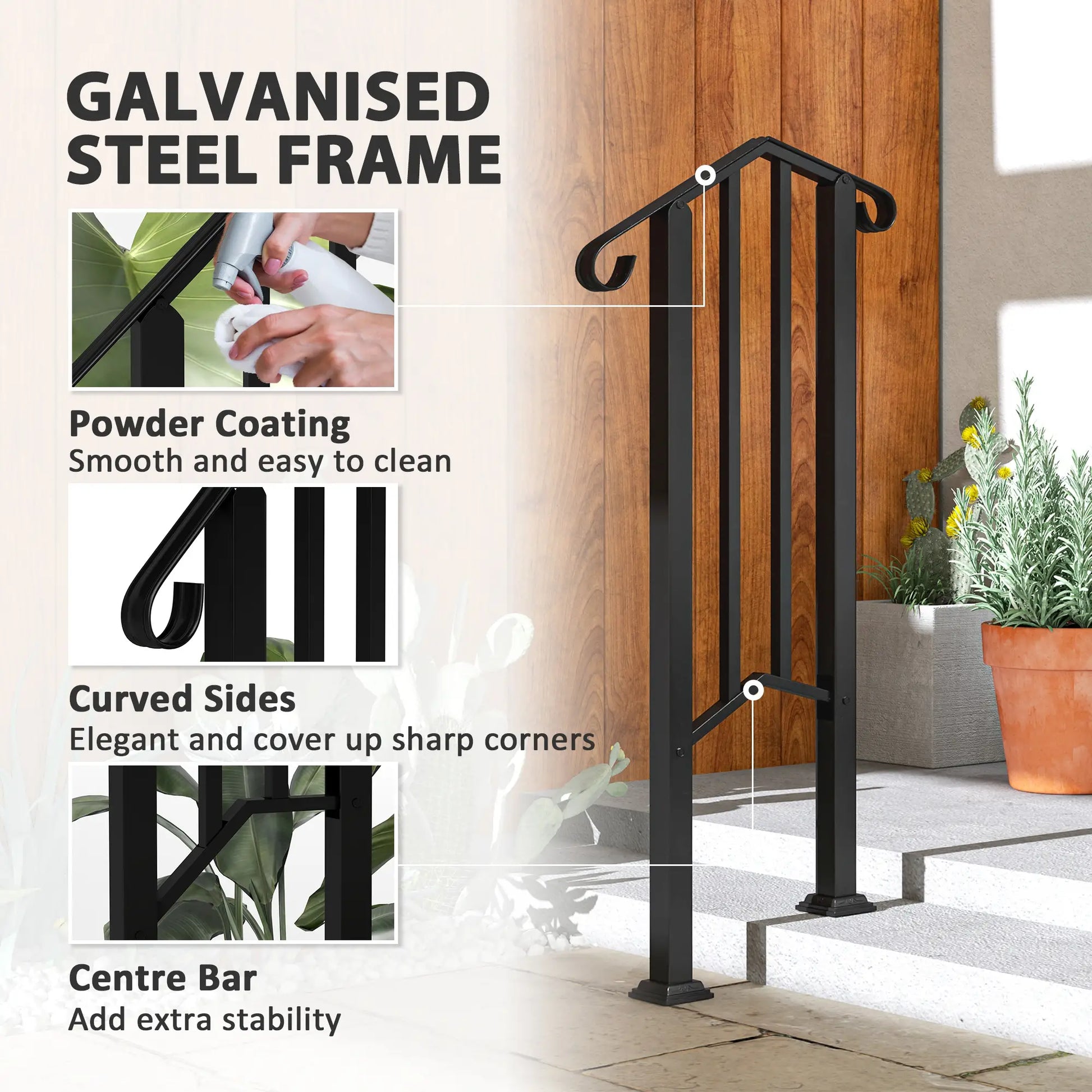 Outdoor Step Handrails, Metal Stair Railing, With Installation Kit, Black Garden Decor at Gallery Canada