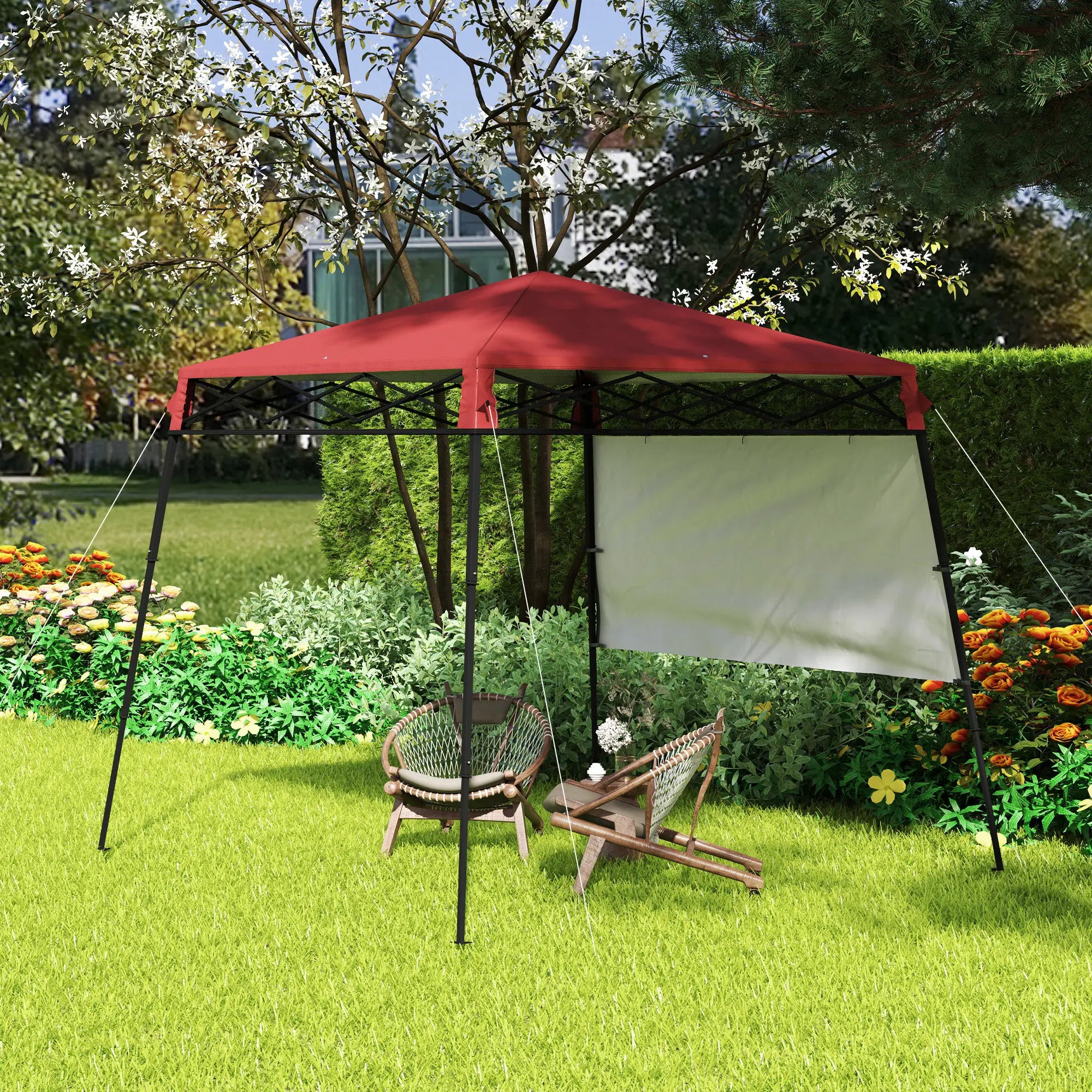 7' x 7' Foldable Gazebo Tent, Adjustable Legs, Black, Red Pop Up Canopies at Gallery Canada