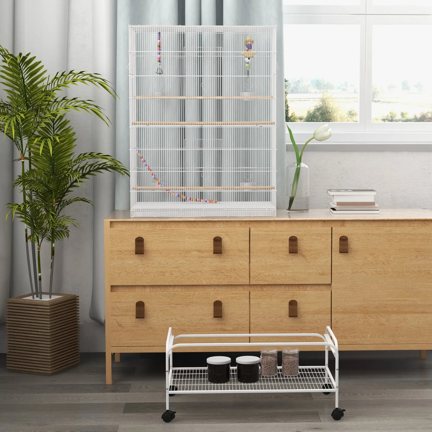 52" Bird Cage With Rolling Stand, Toys, For Budgies Canaries, White Bird Cages at Gallery Canada