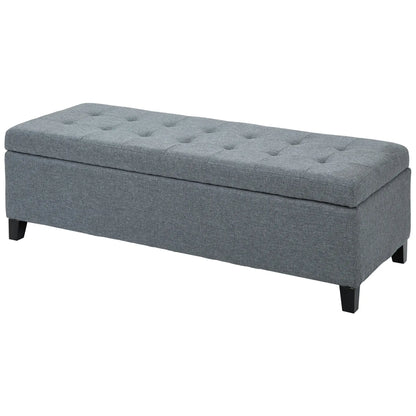 Rectangular Entry Bench, Tufted Upholstered Linen, Wood Feet, Grey Storage Ottomans & Benches at Gallery Canada