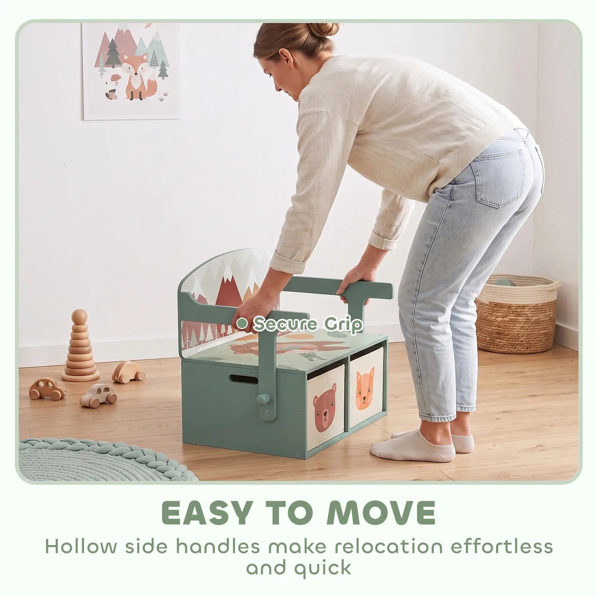 3-in-1 Wooden Toy Storage Bench, 2 Drawers, Green Baby & Kids Storage at Gallery Canada