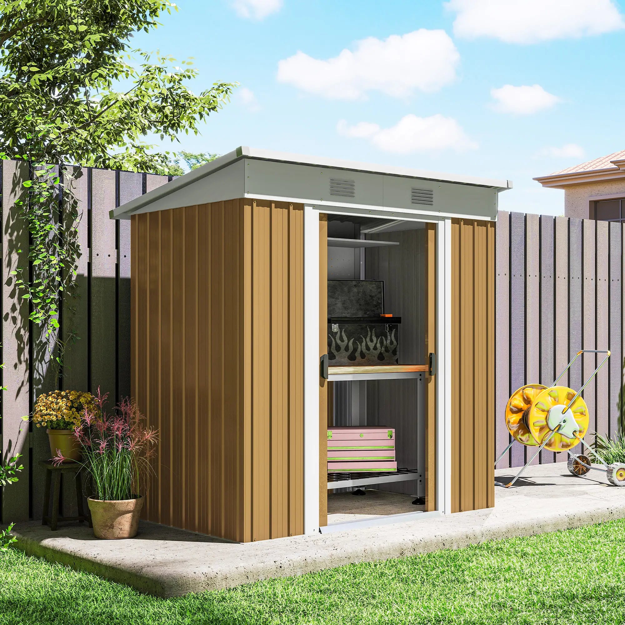 6' x 4' Yellow Metal Outdoor Storage Shed, Lockable Sliding Doors, Yellow Sheds at Gallery Canada