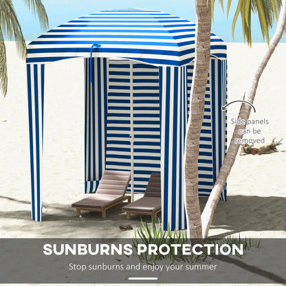 70.1" L x 70.1" W Cabana Umbrella With Walls, Vents, Ruffles, Carry Bag, Blue White Stripe