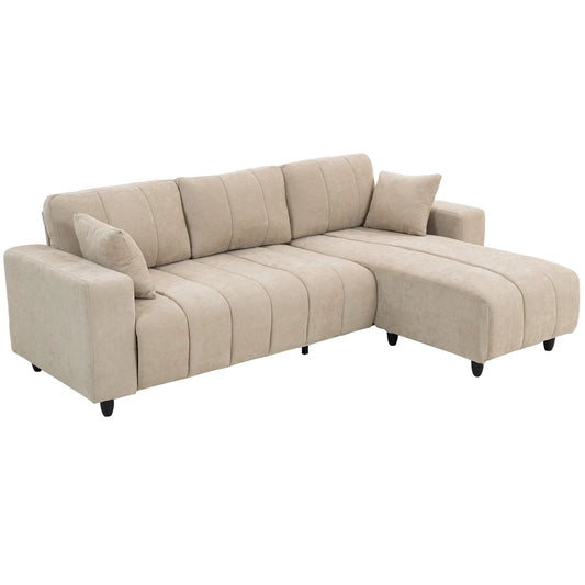 3-Seater L-Shape Sectional Sofa with Chaise, Spring Cushion, Pillows, Beige L Shaped Couchs Beige at Gallery Canada