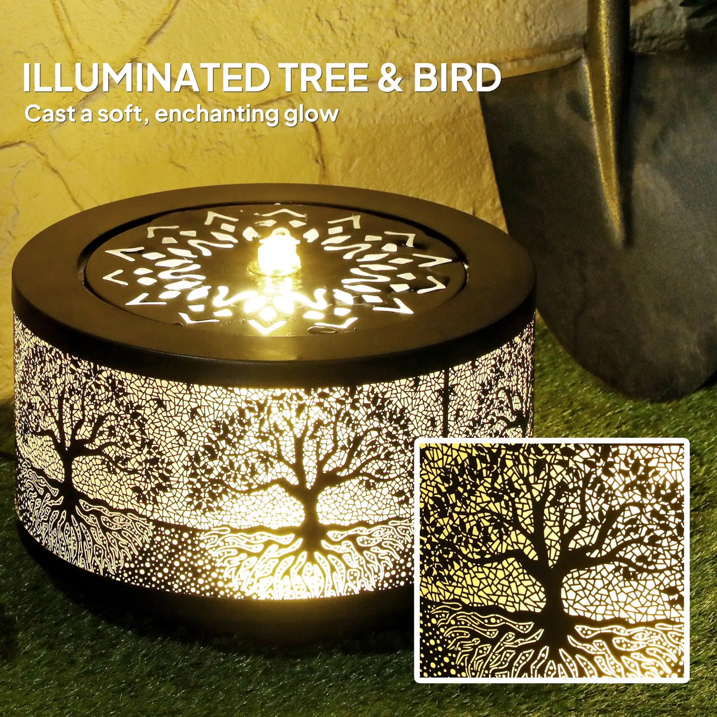 Outdoor Water Fountain with LED Lights, 10" Tall, Black Water Fountains at Gallery Canada