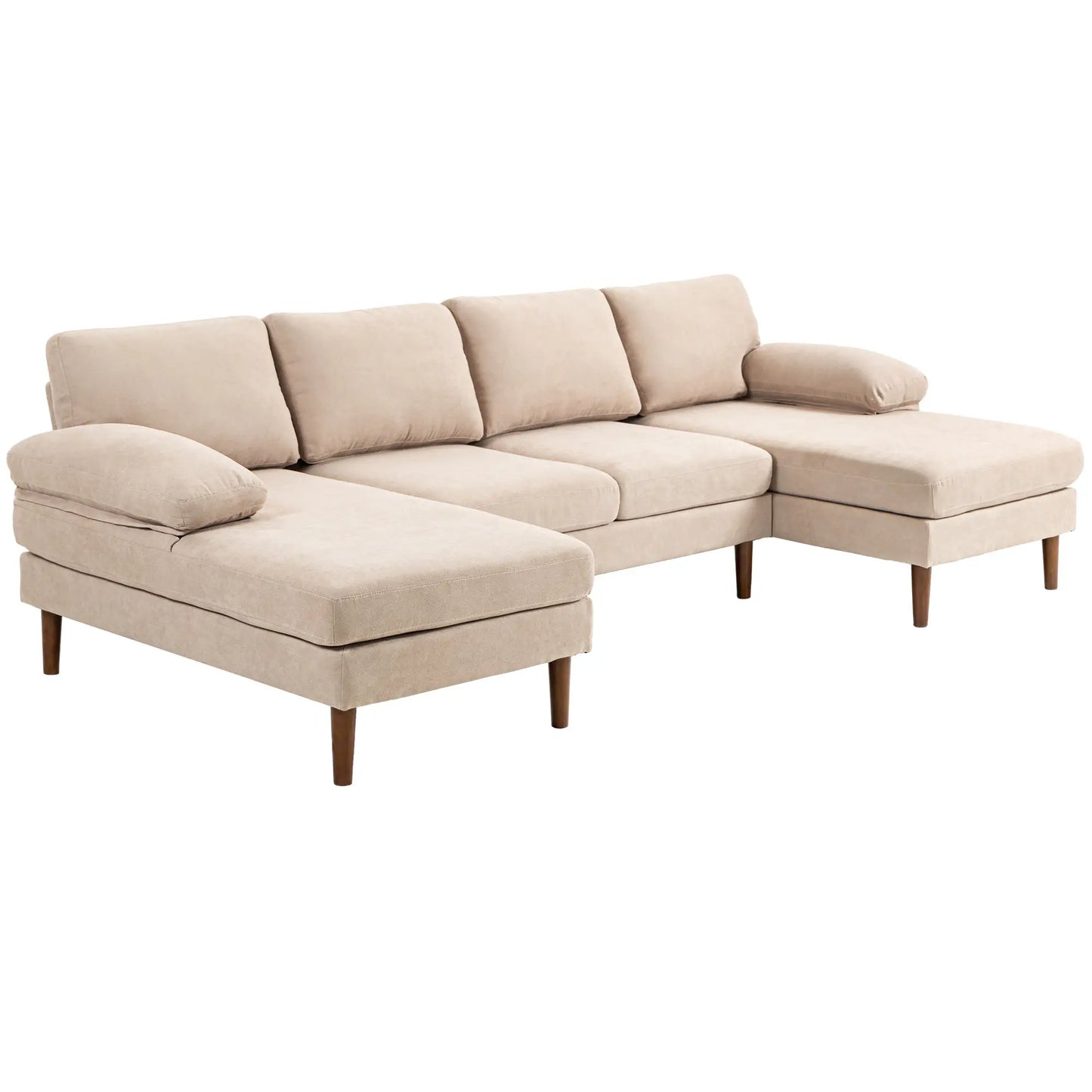 U Shape Couch, Double Chaise Lounge, 4 Seater Sofa, Wooden Legs, Beige Sofas & Reclining Chairs Beige, Brown at Gallery Canada