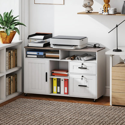 Mobile Printer Stand with Charging Station, Locking Filing Cabinet for A4 and Letter Size, White Office Cabinets & Cupboards at Gallery Canada