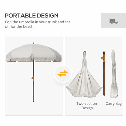 6.2' Travel Beach Umbrella, Vent, Ruffles, Carry Bag, Cream White