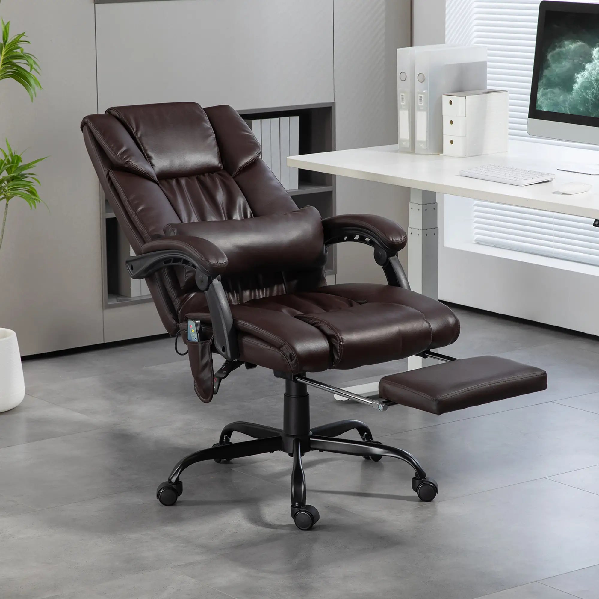 6-Point Vibration Massage Chair, Height Adjustable, Reclining, Brown Executive & Manager Chairs at Gallery Canada