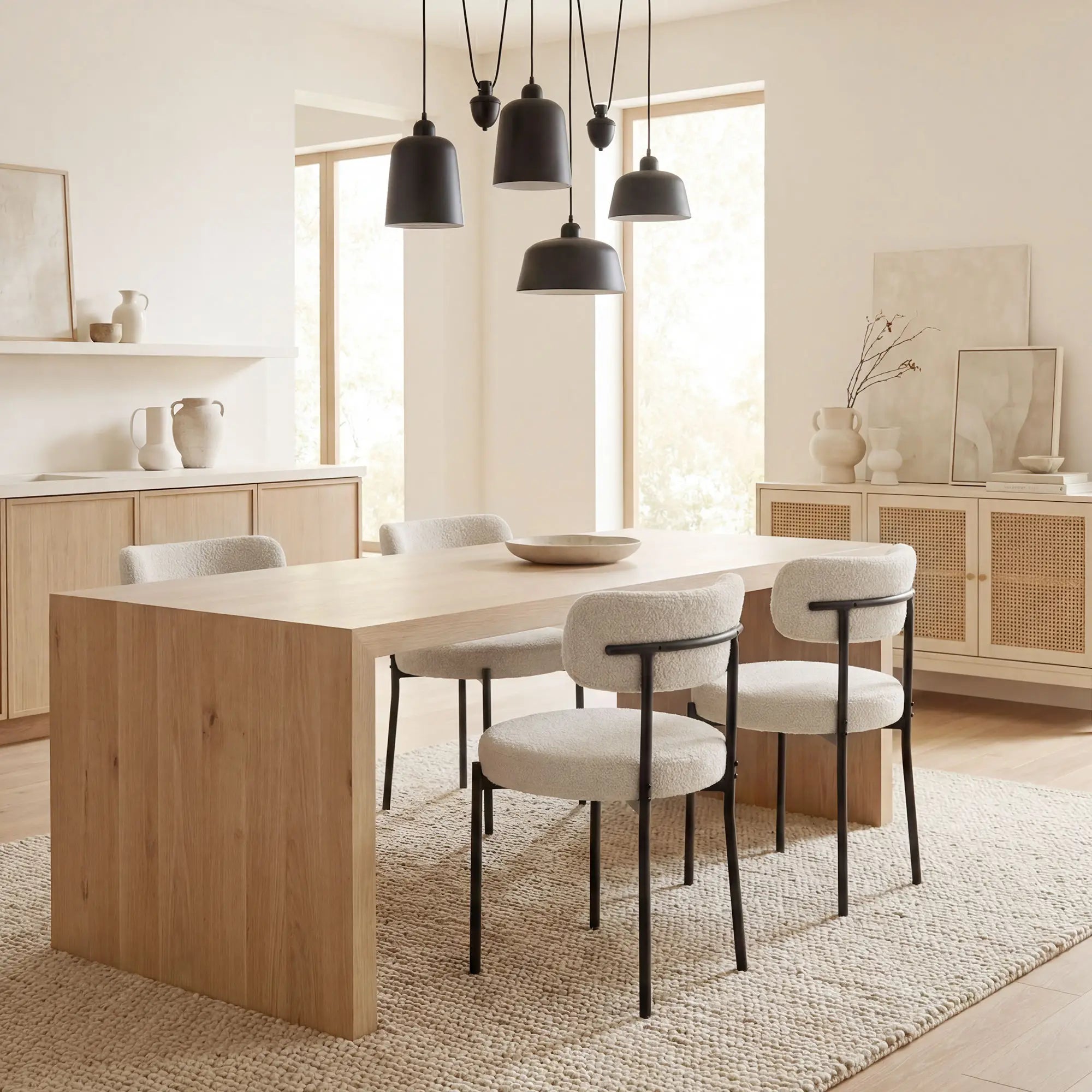 Modern Dining Chairs, Berber Fleece Upholstery, Steel Legs, 4 Pieces, Beige Dining Chairs at Gallery Canada