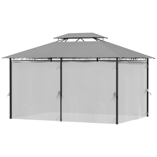 10' x 13' Patio Gazebo, 2-Tier Canopy with Curtains, Dark Grey