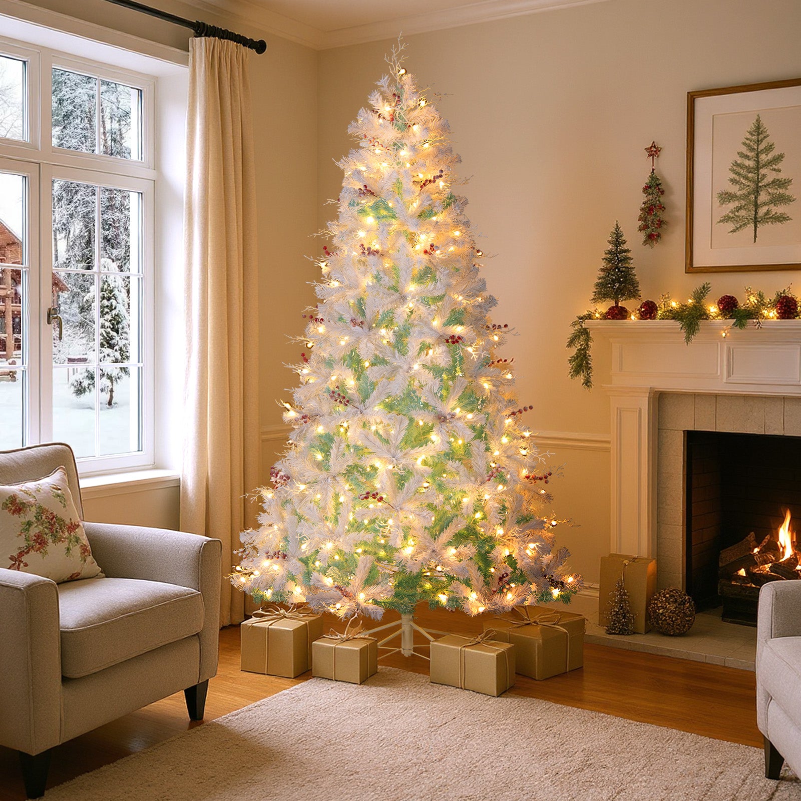 Pre-Lit Artificial Christmas Tree with Snow Flocked Branch Tips-M, White Christmas at Gallery Canada