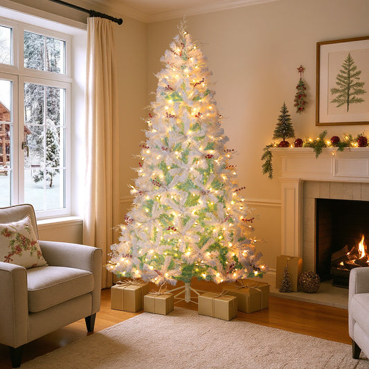 Pre-Lit Artificial Christmas Tree with Snow Flocked Branch Tips-M, White Christmas White at Gallery Canada