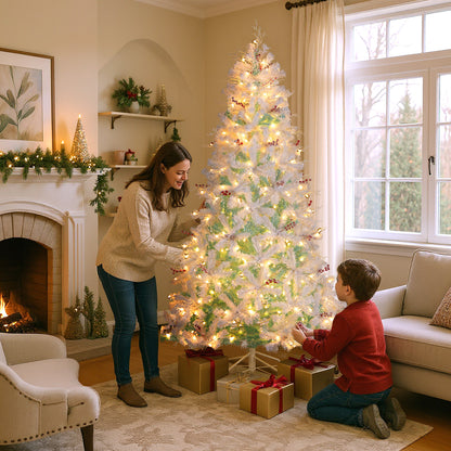 Pre-Lit Artificial Christmas Tree with Snow Flocked Branch Tips-M, White Christmas at Gallery Canada