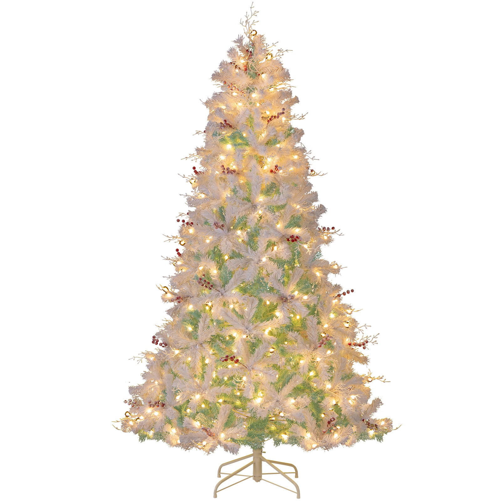 Pre-Lit Artificial Christmas Tree with Snow Flocked Branch Tips-M, White Christmas White at Gallery Canada